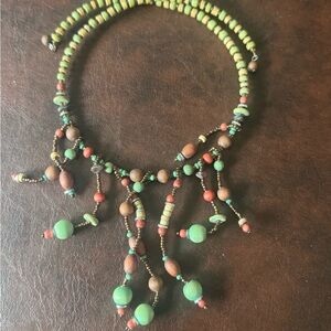 Bohemian Beaded Necklace - Green and Brown